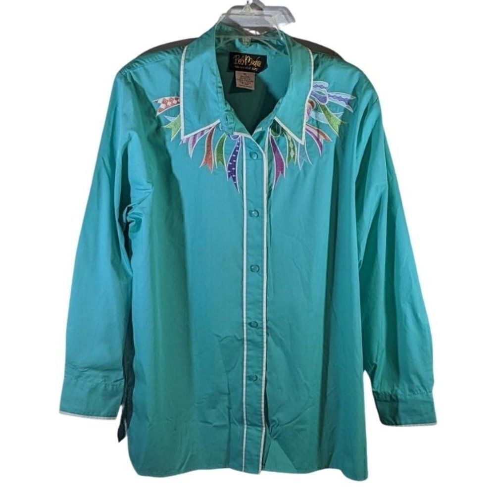 🆕NWOT BOB MACKIE WEARABLE ART GREEN BLOUSE W/EMBROIDERY - XL